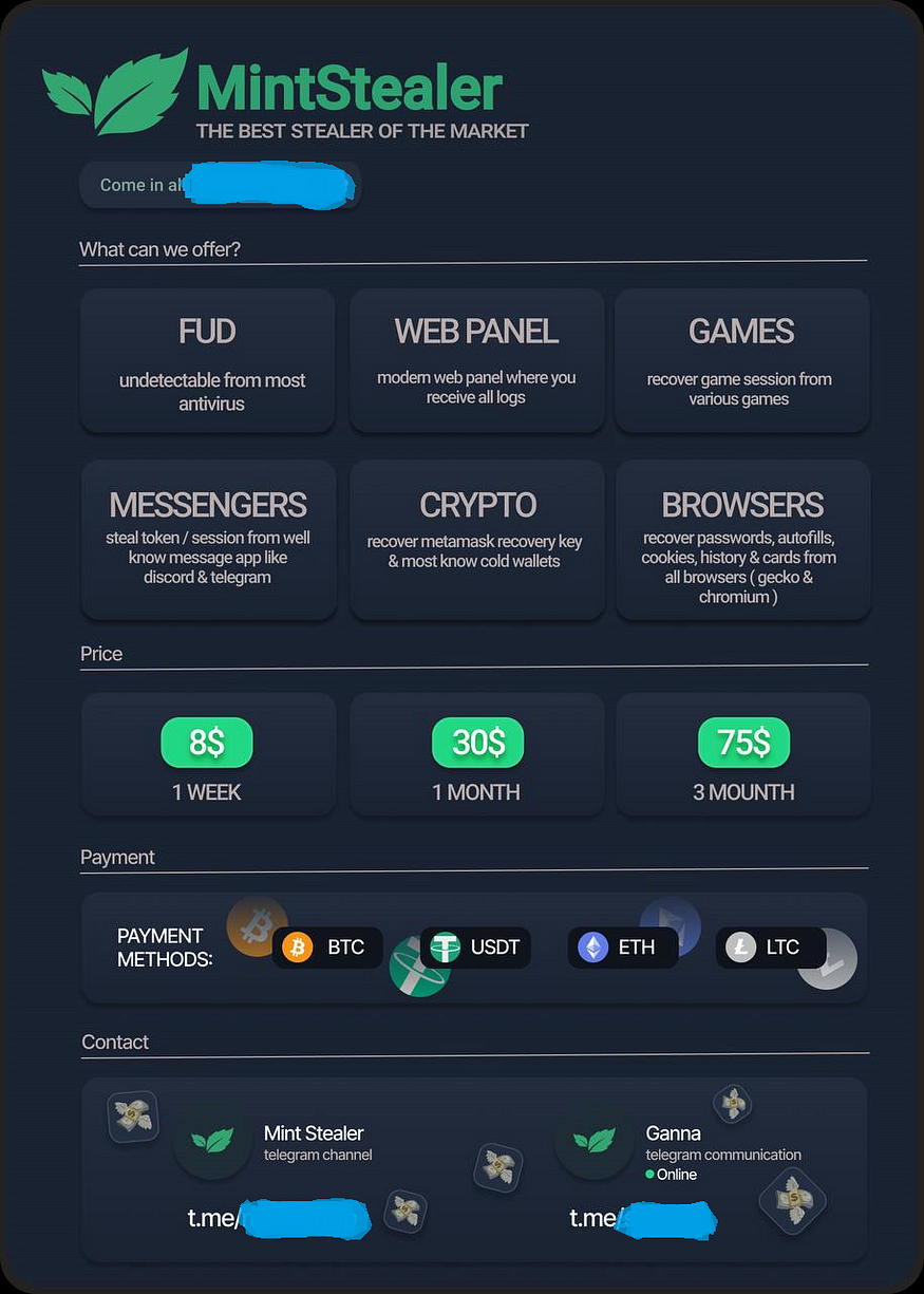 MINT STEALER: Running by a BulletProof Hoster